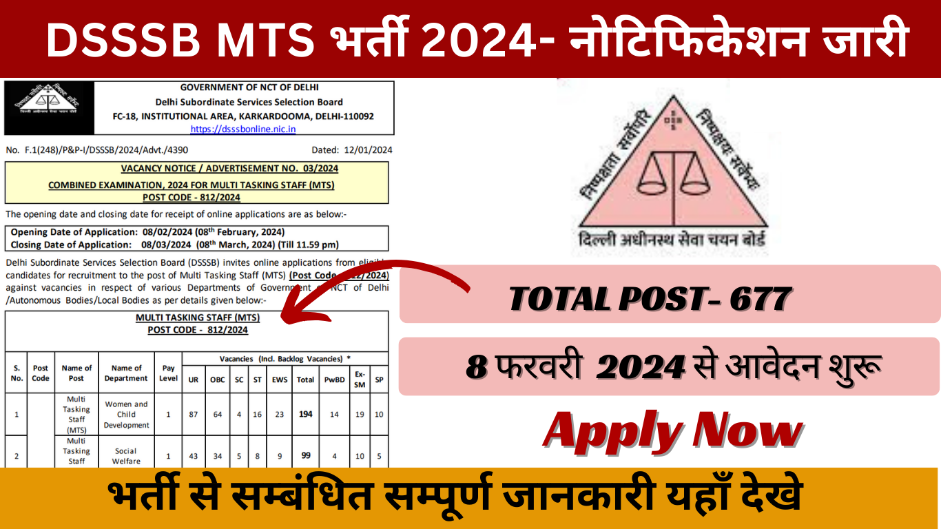 Dsssb Mts Vacancy Notification Out Eligibility Apply Online